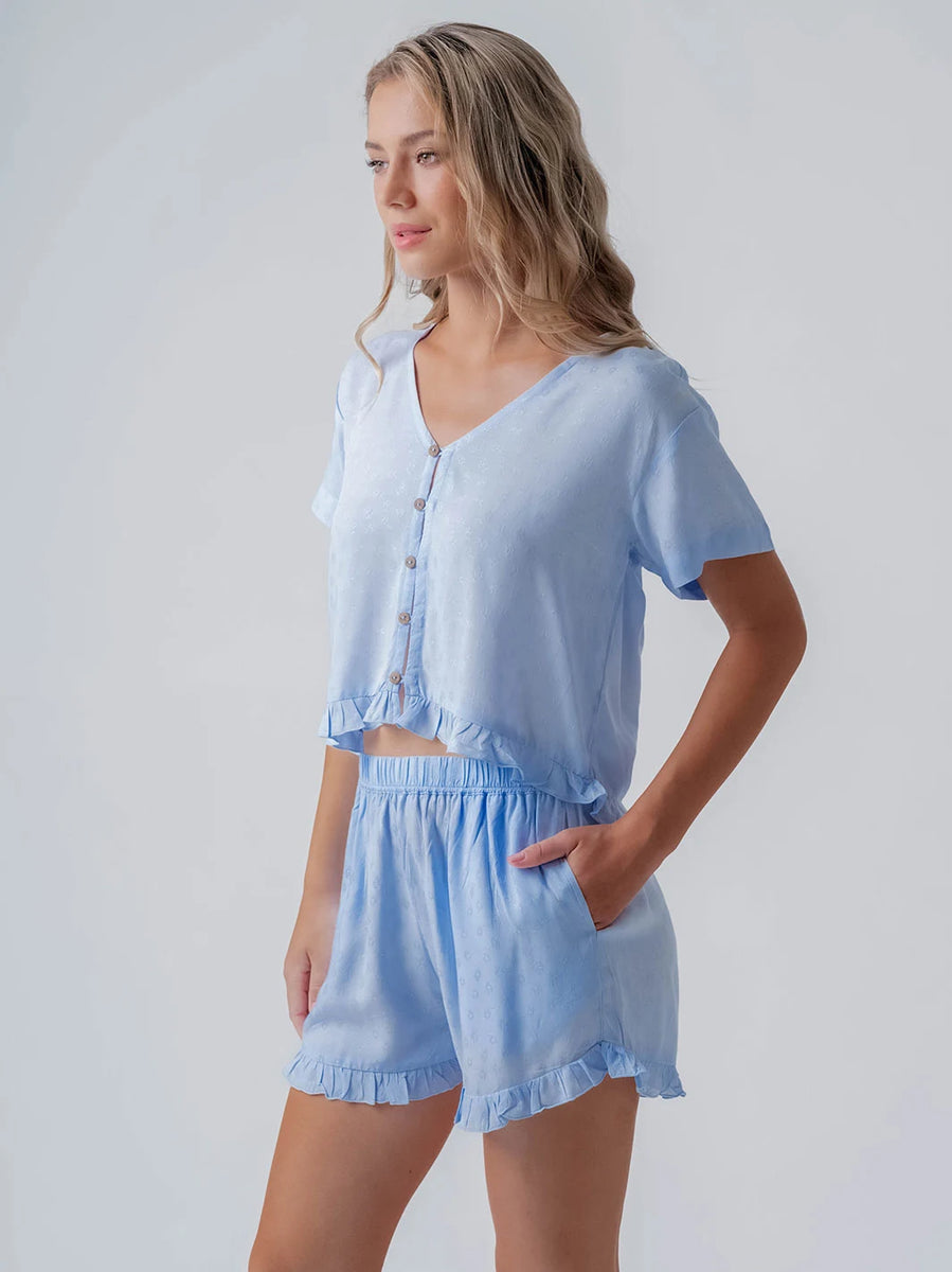 Bable Short Ice Blue – Soft Rayon Jacquard Shorts | Blood+