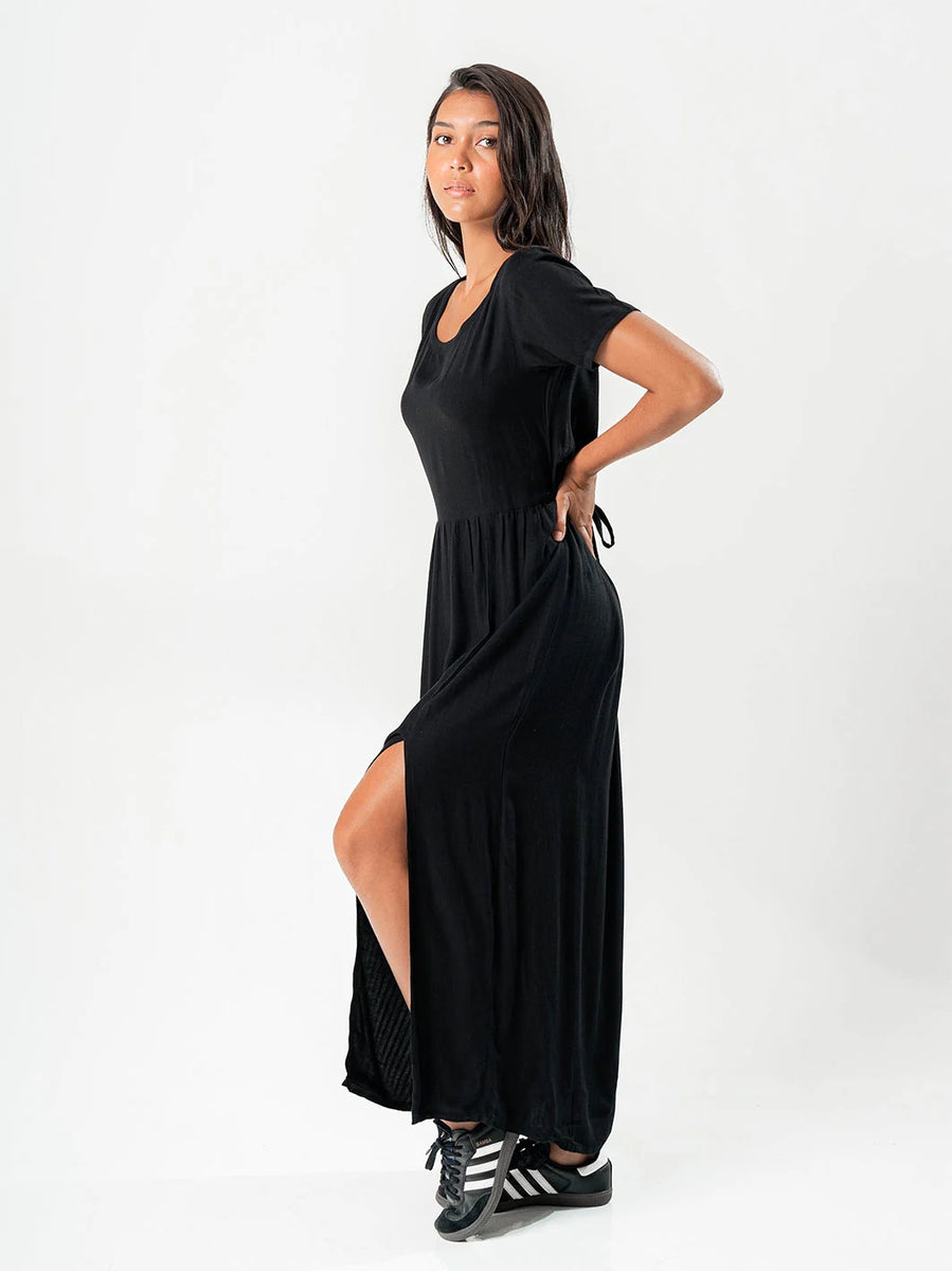 Manila Palm Dress – Women's Rayon Herringbone Dress with Body-Shaping Back  Design