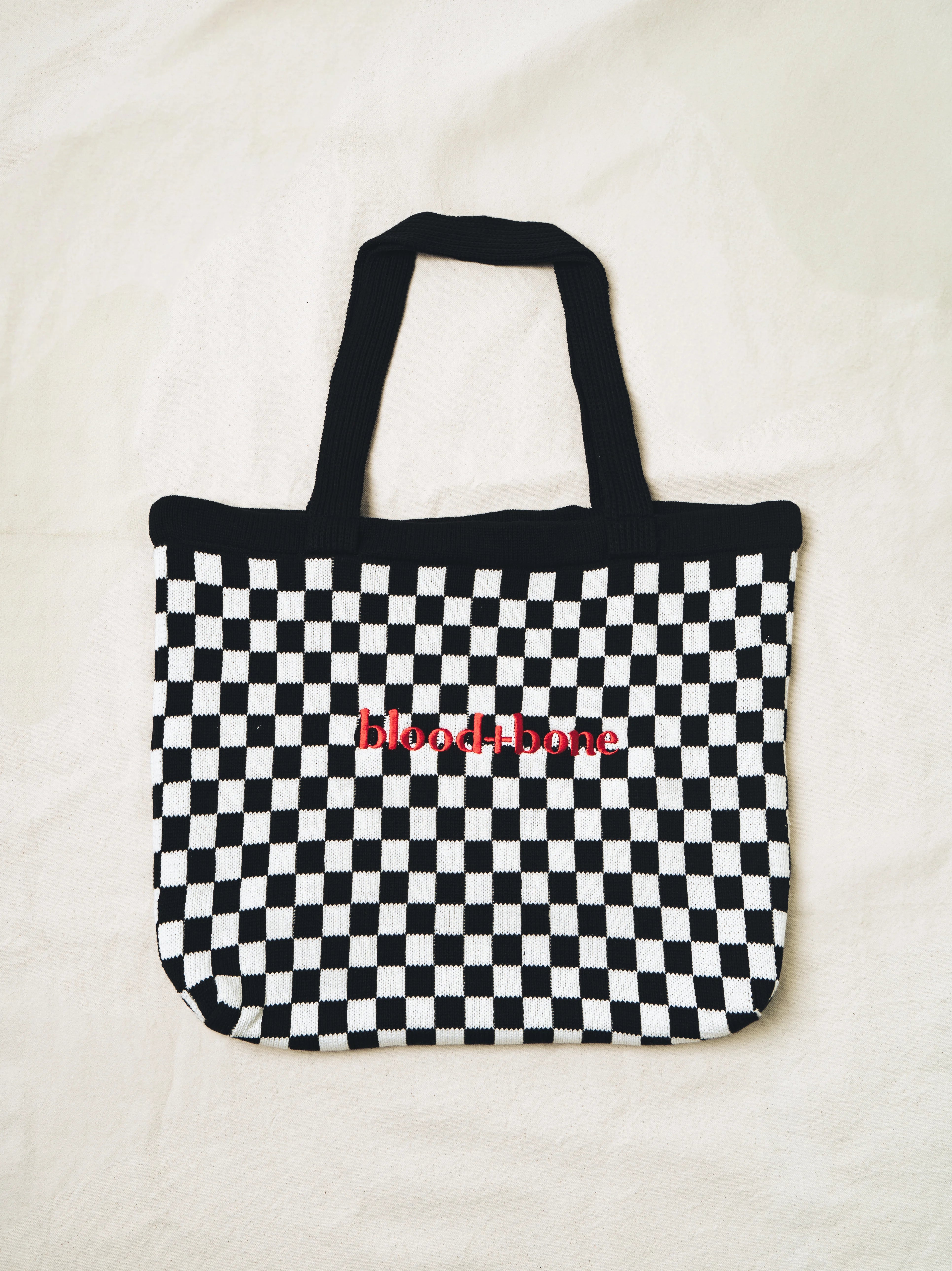 Check Knit Tote Black