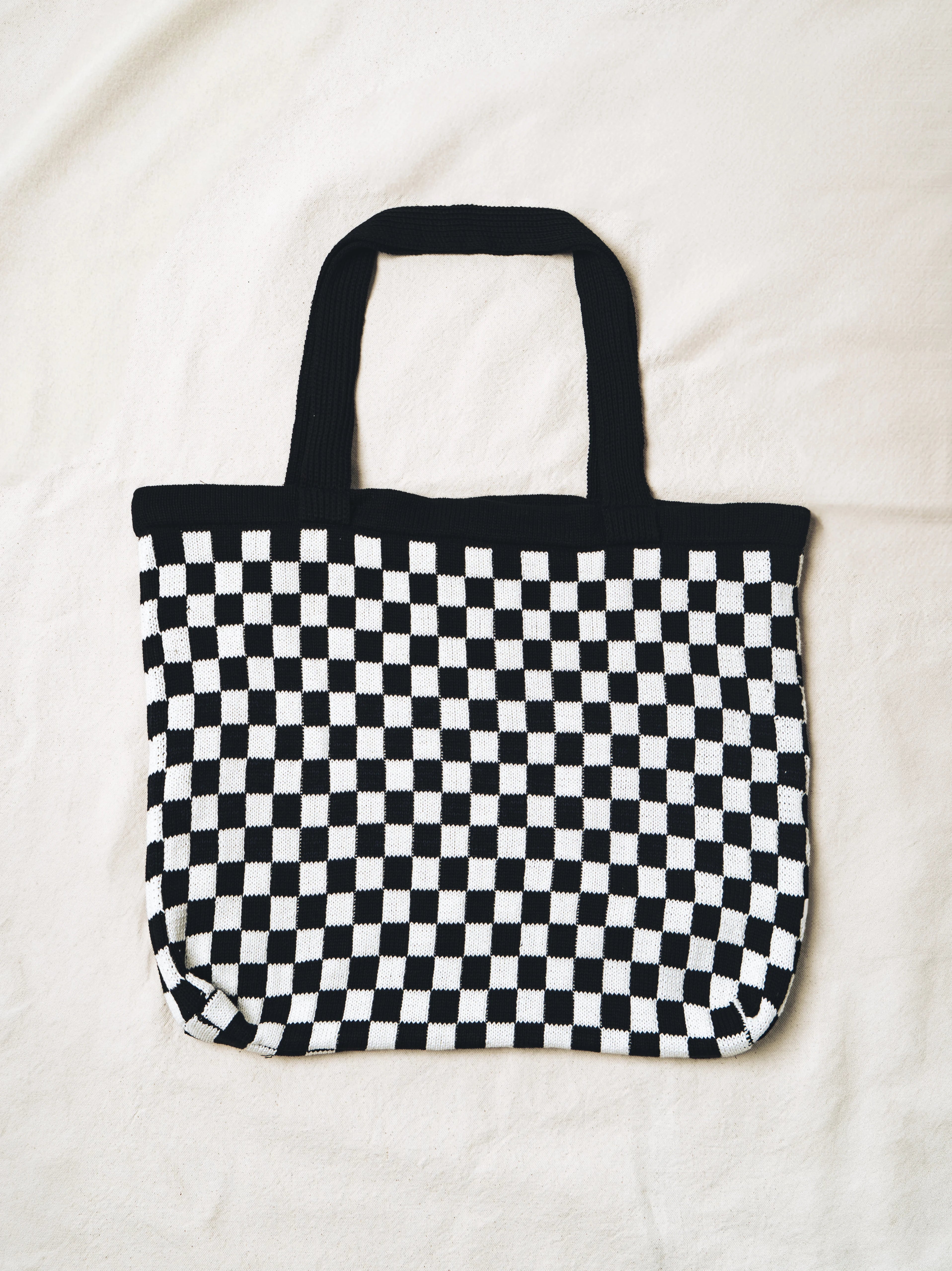 Check Knit Tote Black