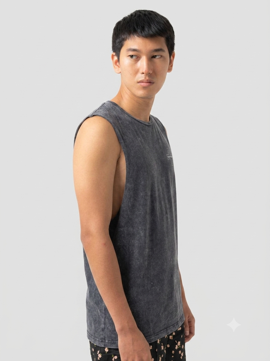 Logo Outline Muscle Tee Vintage Black