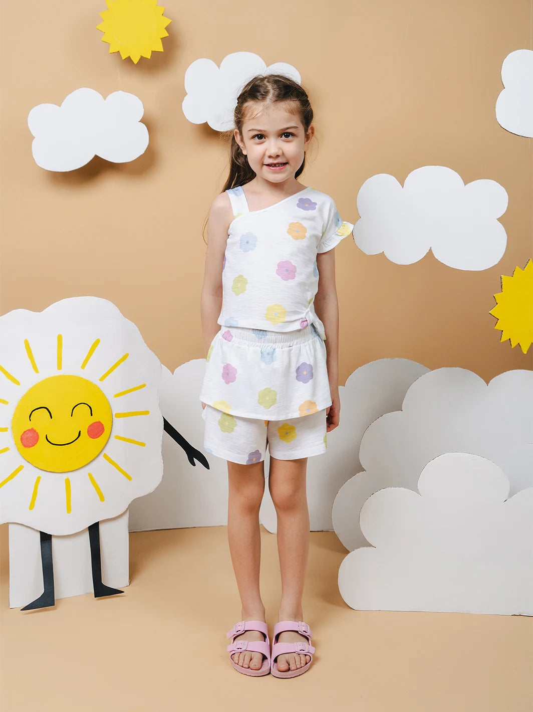 Rainbow Flower Top Off White